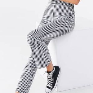 Black and White Gingham Print Flare Pants